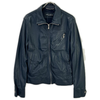 DOLCE&GABBANA G9I33L Lamb Leather Zip Jacket Navy Size 46