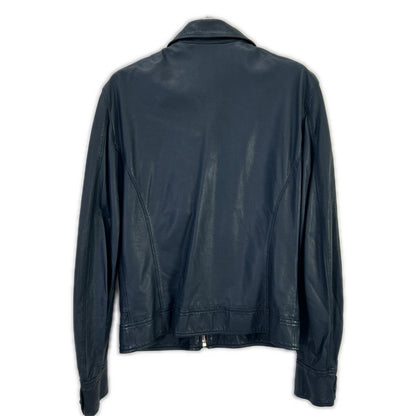 DOLCE&GABBANA G9I33L Lamb Leather Zip Jacket Navy Size 46