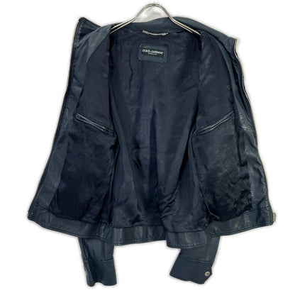 DOLCE&GABBANA G9I33L Lamb Leather Zip Jacket Navy Size 46