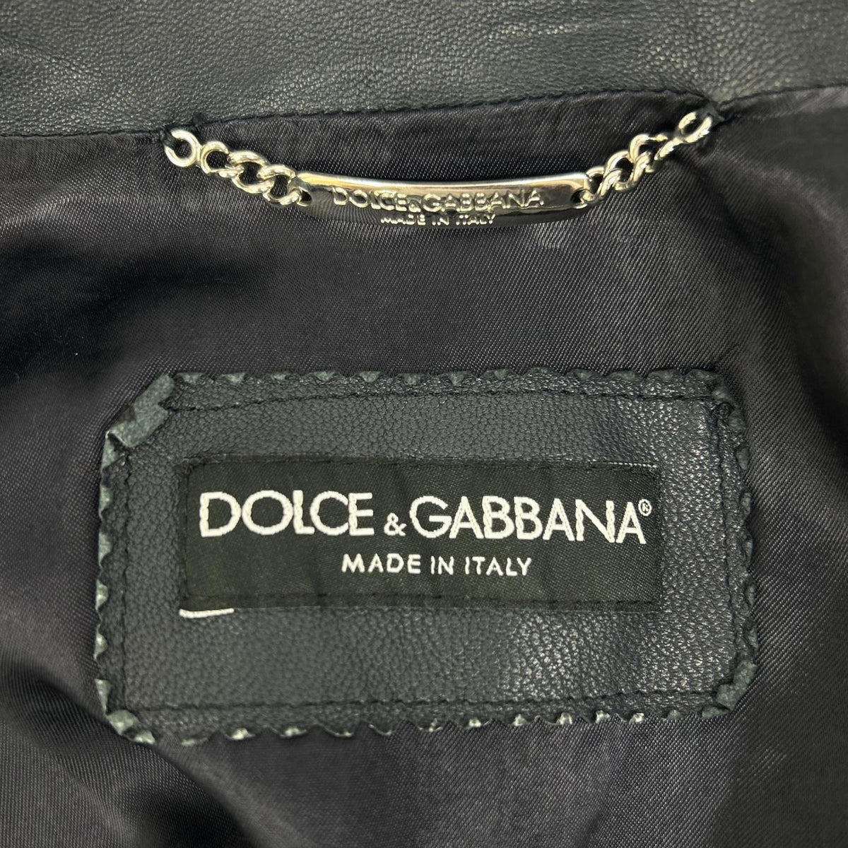DOLCE&GABBANA G9I33L Lamb Leather Zip Jacket Navy Size 46