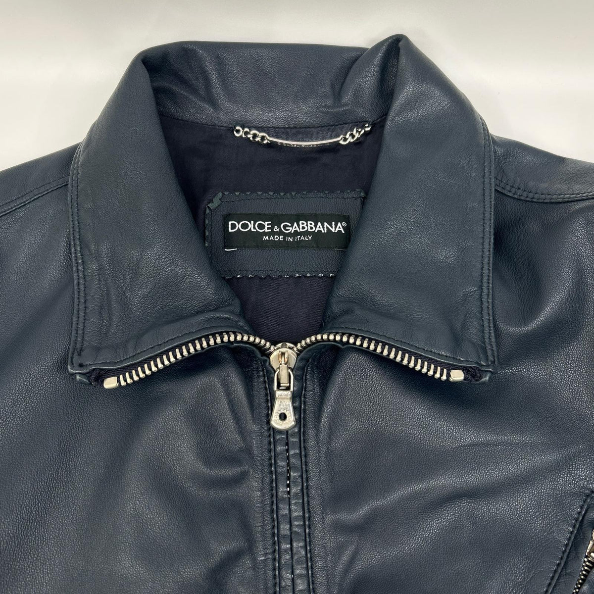 DOLCE&GABBANA G9I33L Lamb Leather Zip Jacket Navy Size 46