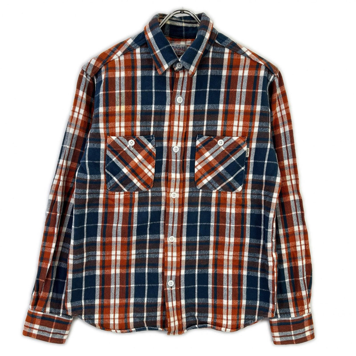 STANDARD CALIFORNIA Cotton Flannel Shirt Orange/Blue Size M