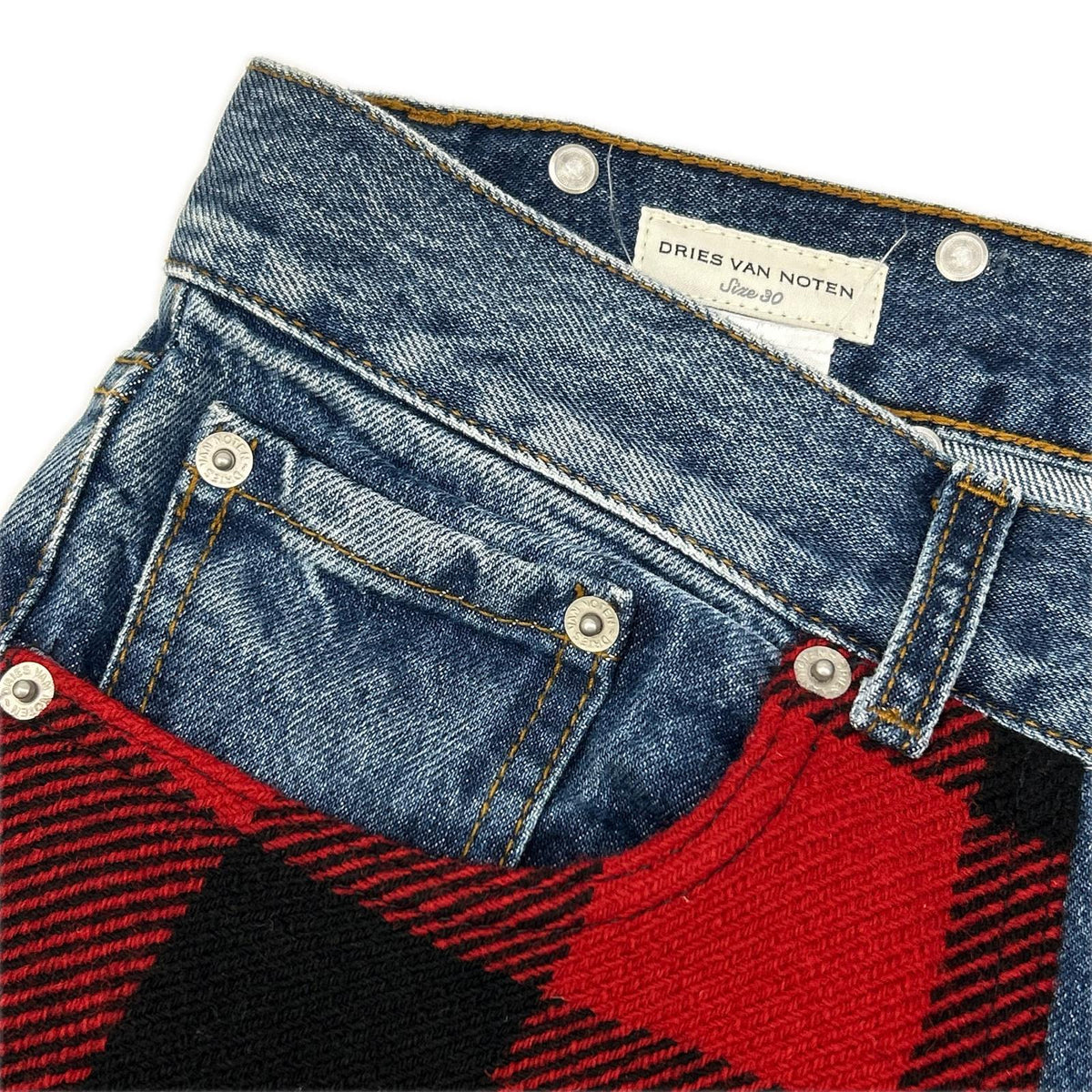 DRIES VAN NOTEN FW17 Indigo Tartan Patchwork Jeans Size 30