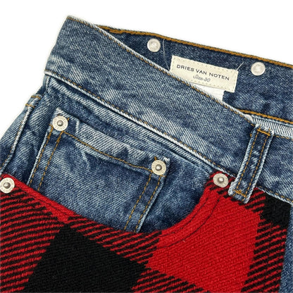DRIES VAN NOTEN FW17 Indigo Tartan Patchwork Jeans Size 30