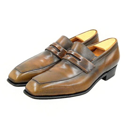 J.M. WESTON Brown Box Calf Square Toe Coin Loafers Size 8D