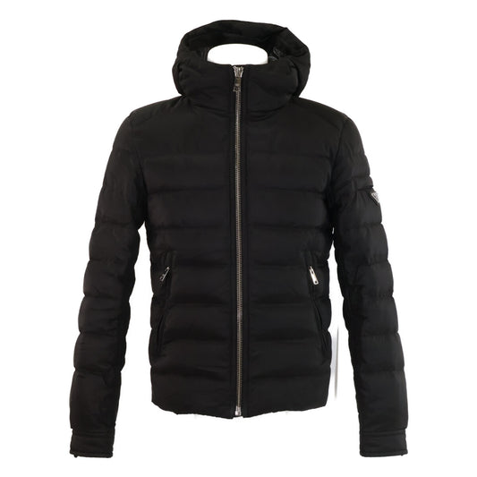 PRADA Triangle Logo Nylon Hooded Down Jacket Black Size 44