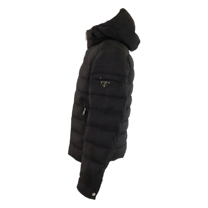 PRADA Triangle Logo Nylon Hooded Down Jacket Black Size 44