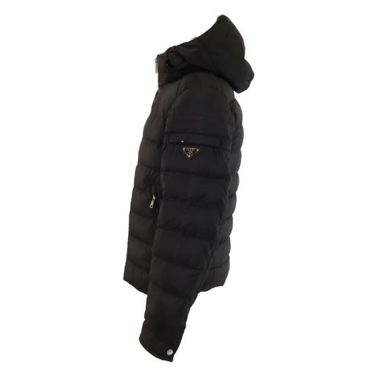 PRADA Triangle Logo Nylon Hooded Down Jacket Black Size 44