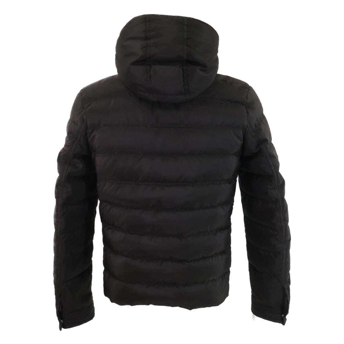 PRADA Triangle Logo Nylon Hooded Down Jacket Black Size 44