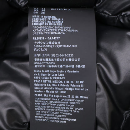 PRADA Triangle Logo Nylon Hooded Down Jacket Black Size 44