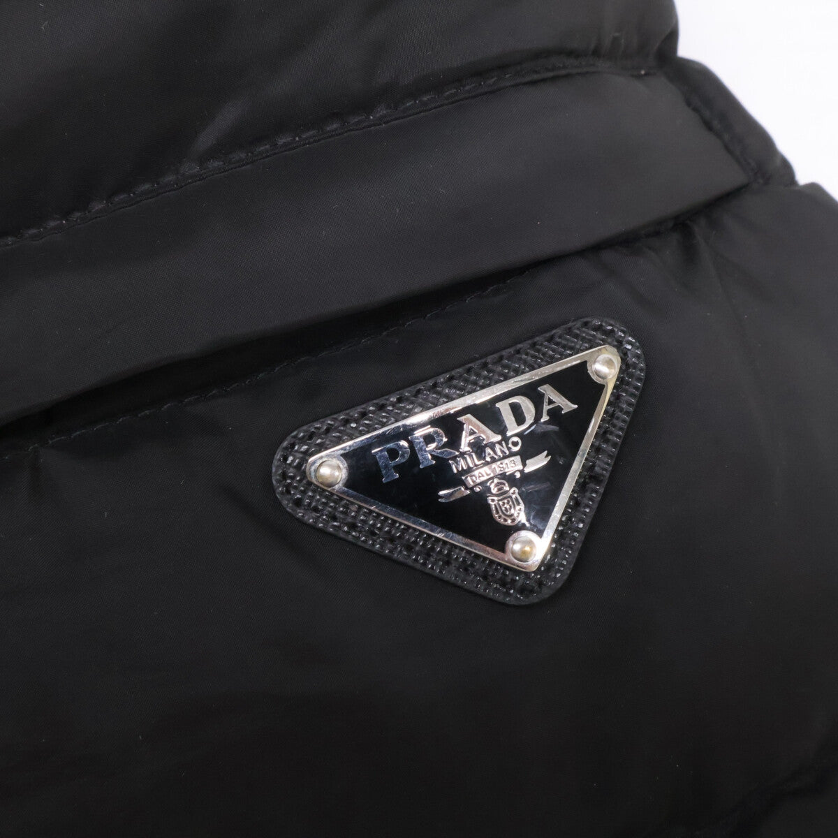 PRADA Triangle Logo Nylon Hooded Down Jacket Black Size 44
