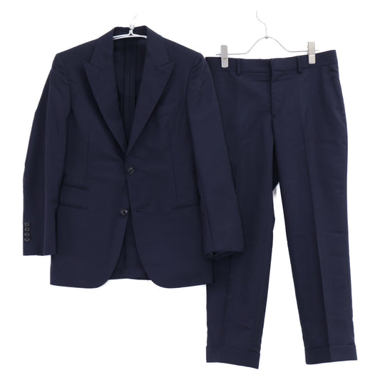 HERMES Mohair Wool Peaked Lapel 2B Single Suit Navy