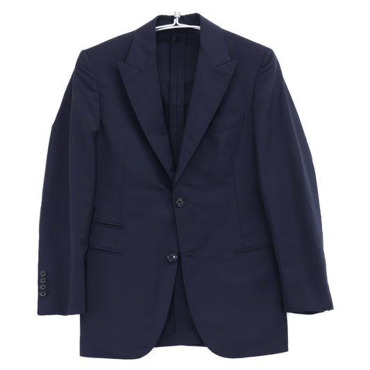 HERMES Mohair Wool Peaked Lapel 2B Single Suit Navy