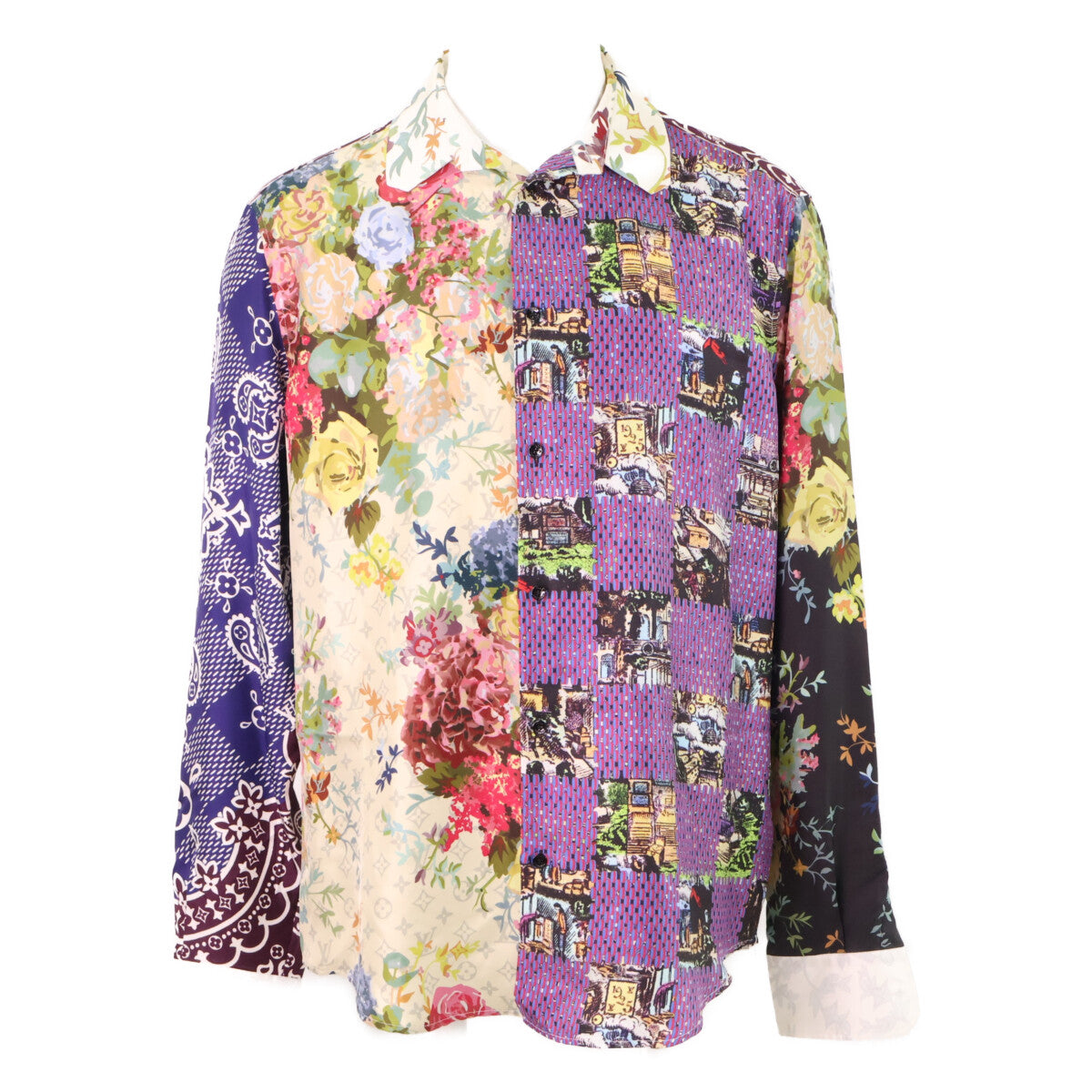 LOUIS VUITTON Multi Silk All-Over Sleeve Shirt Size XL