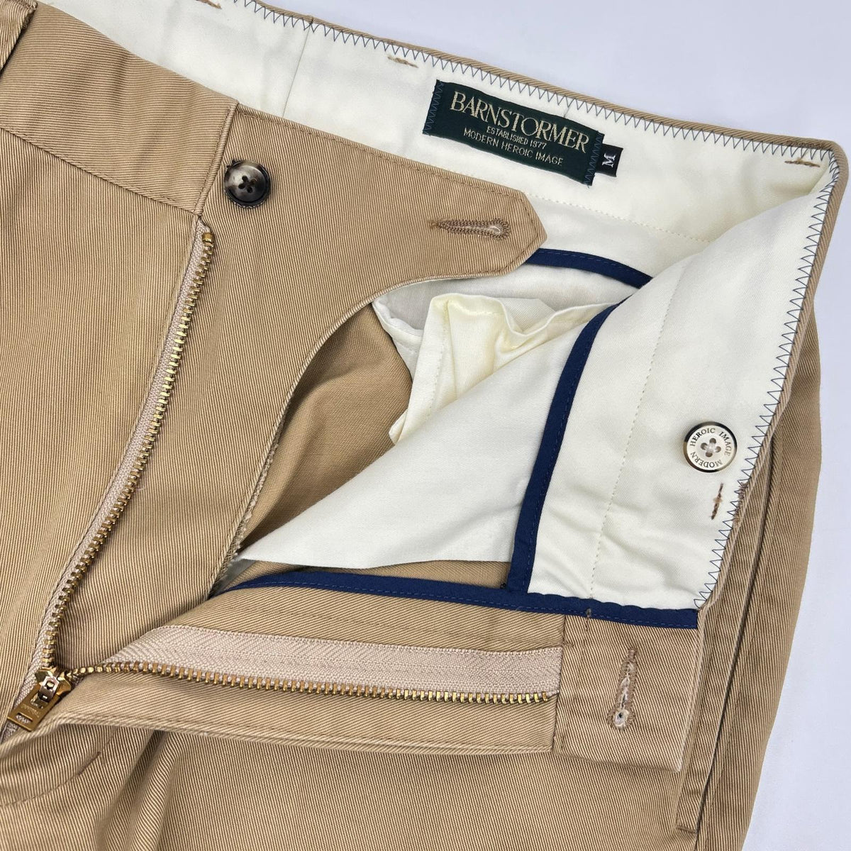 BARNSTORMER 1001P Cotton Flat Front Chinos Beige Size M
