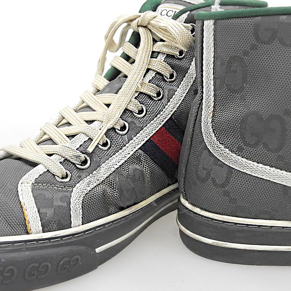 GUCCI TENNIS 1977 Nylon Hi-Top Sneakers Gray Size 9