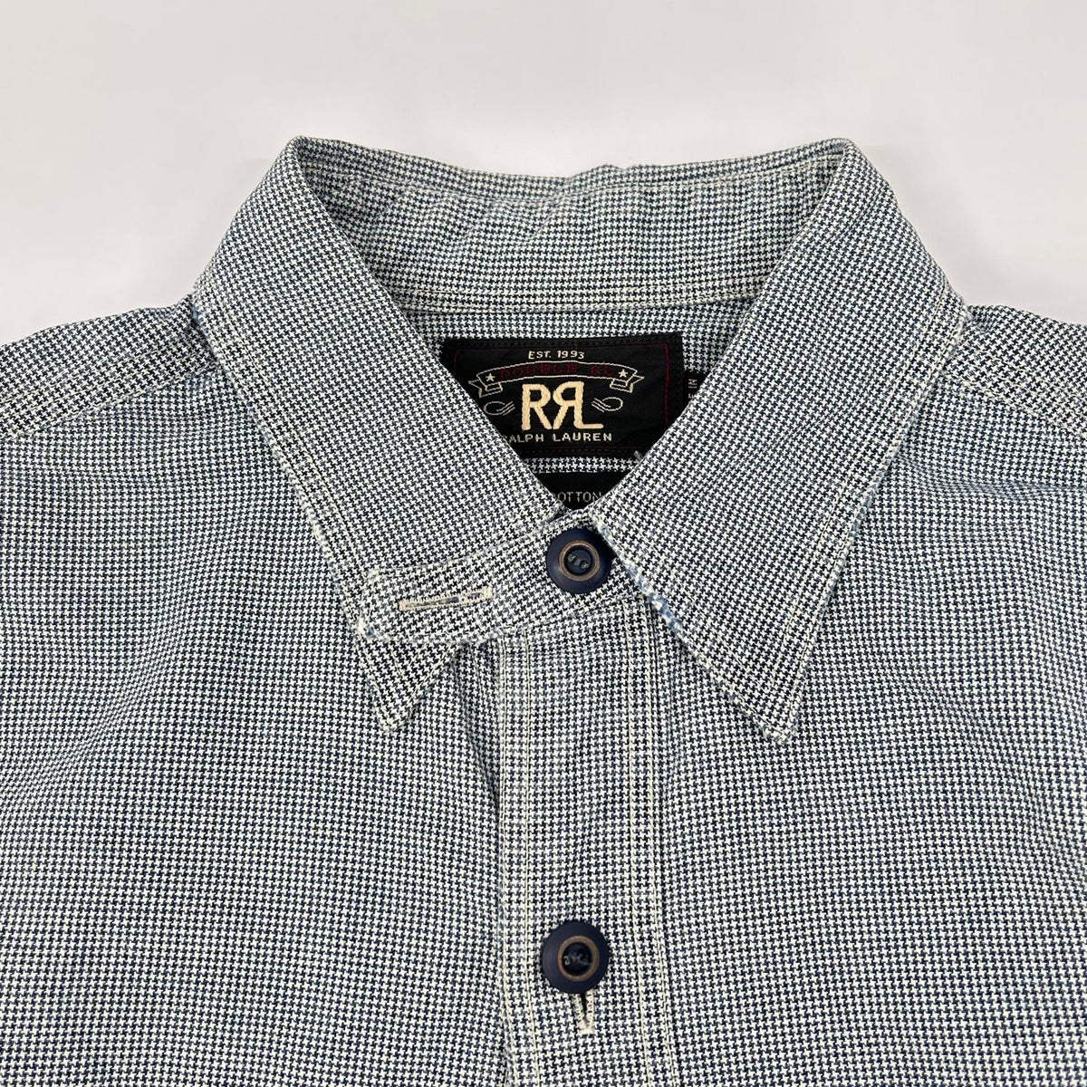 RRL Indigo Houndstooth Long Sleeve Shirt Multi Size XS