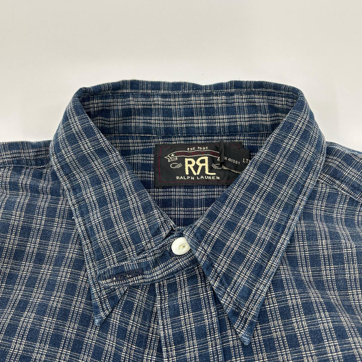 RRL Indigo Dye Check Long Sleeve Shirt Blue Size XS