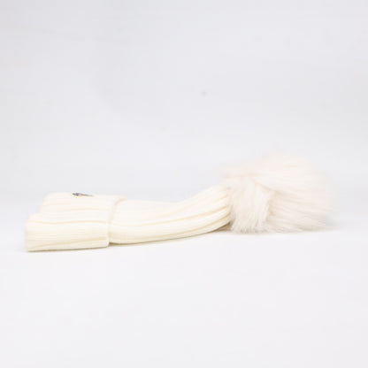 MONCLER Wool Logo Patch Pom-pom Knit Hat White Size ONE SIZE