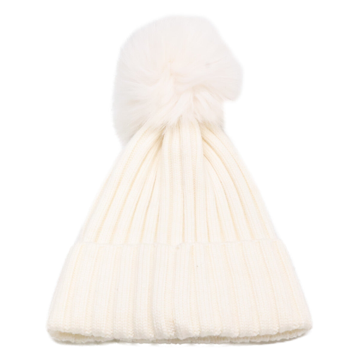 MONCLER Wool Logo Patch Pom-pom Knit Hat White Size ONE SIZE