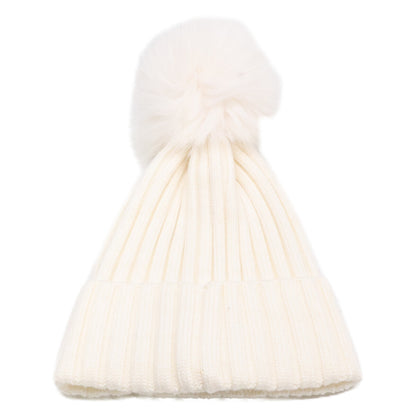 MONCLER Wool Logo Patch Pom-pom Knit Hat White Size ONE SIZE