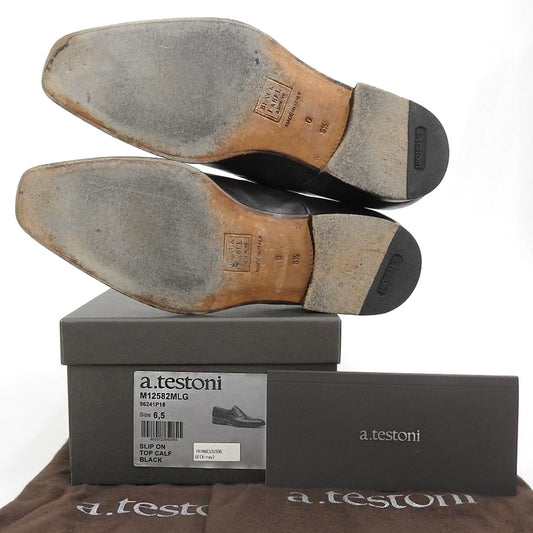 a.testoni Swirl Moc Calf Leather Shoes Brown Loafers Size 6.5