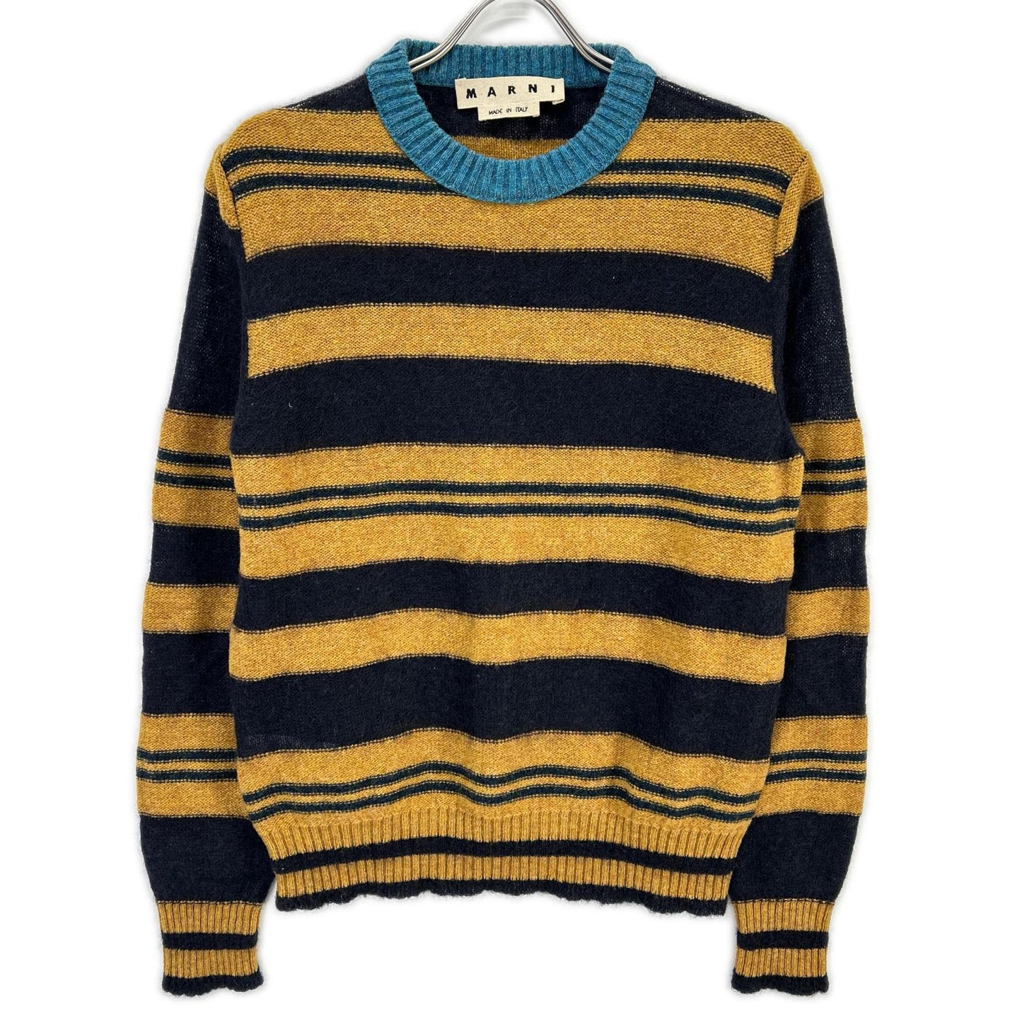 MARNI Navy Brown Wool Border Knit Sweater Size 44