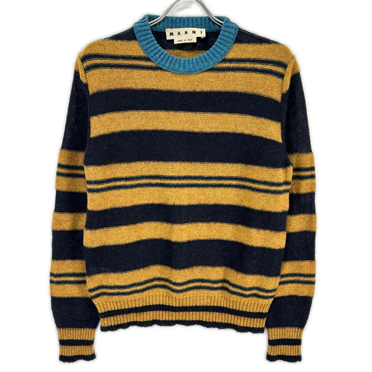 MARNI Navy Brown Wool Border Knit Sweater Size 44
