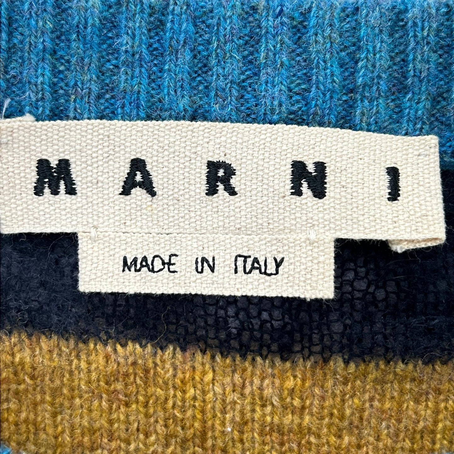 MARNI Navy Brown Wool Border Knit Sweater Size 44