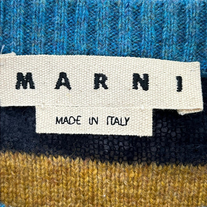MARNI Navy Brown Wool Border Knit Sweater Size 44
