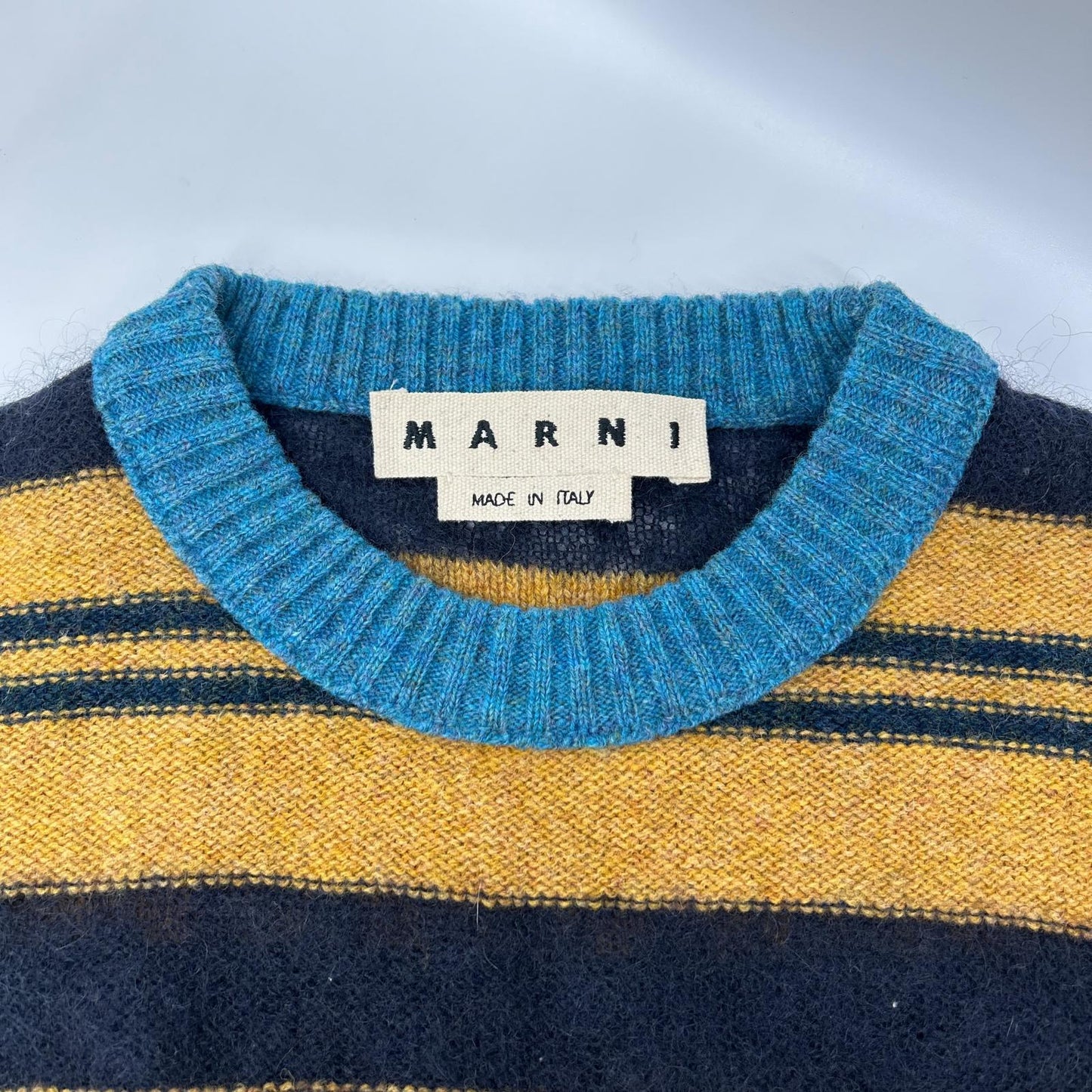 MARNI Navy Brown Wool Border Knit Sweater Size 44