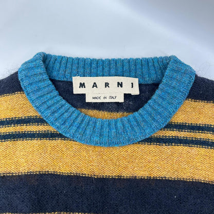MARNI Navy Brown Wool Border Knit Sweater Size 44