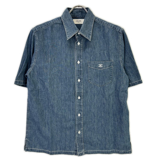 CELINE Union Ocean Wash Denim Short Shirt Blue Size XS