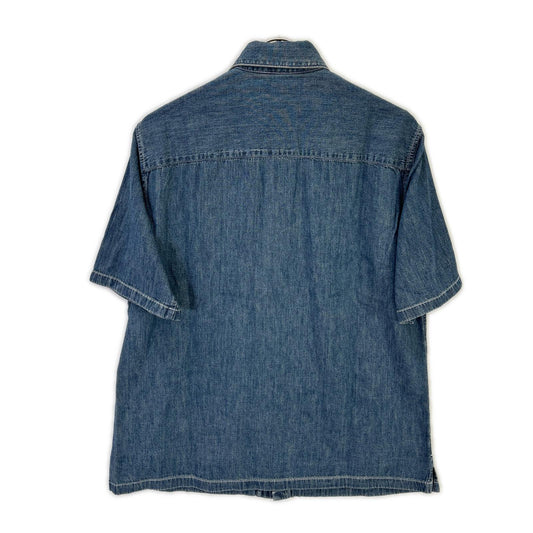 CELINE Union Ocean Wash Denim Short Shirt Blue Size XS