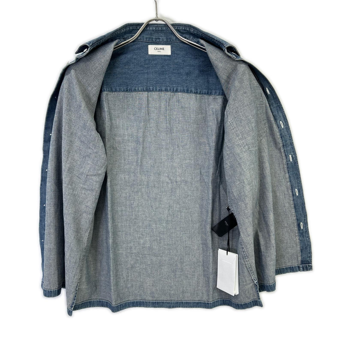 CELINE Union Ocean Wash Denim Short Shirt Blue Size XS