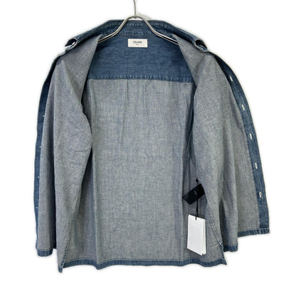 CELINE Union Ocean Wash Denim Short Shirt Blue Size XS