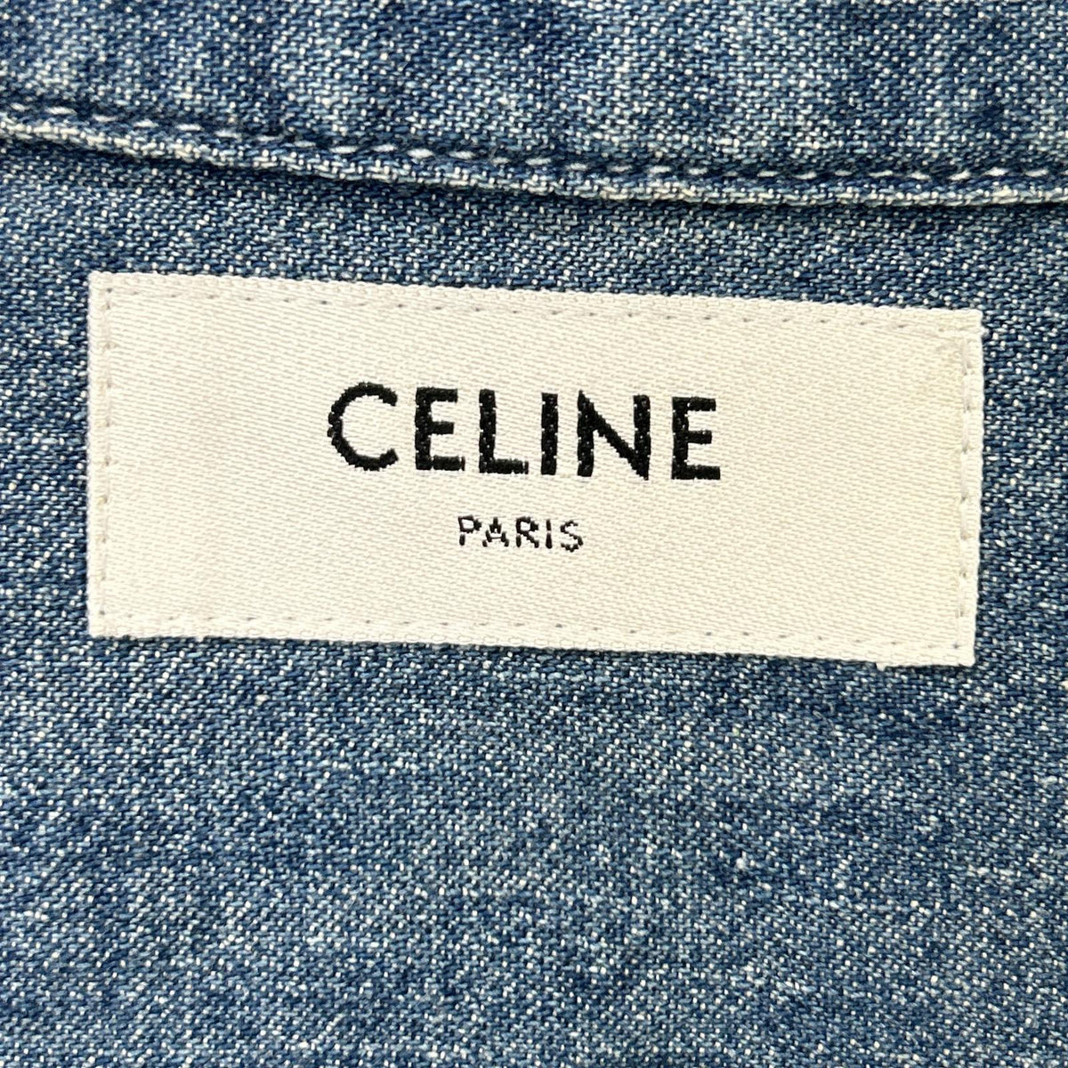 CELINE Union Ocean Wash Denim Short Shirt Blue Size XS
