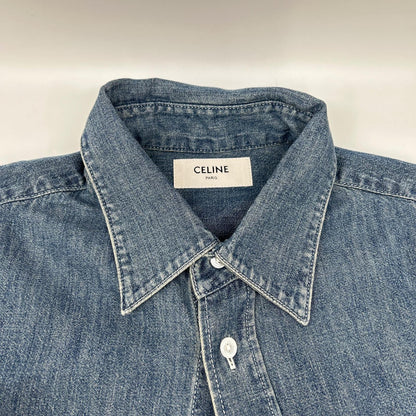 CELINE Union Ocean Wash Denim Short Shirt Blue Size XS