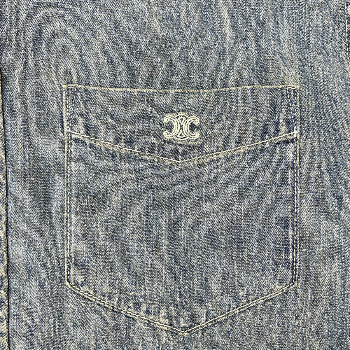 CELINE Union Ocean Wash Denim Short Shirt Blue Size XS