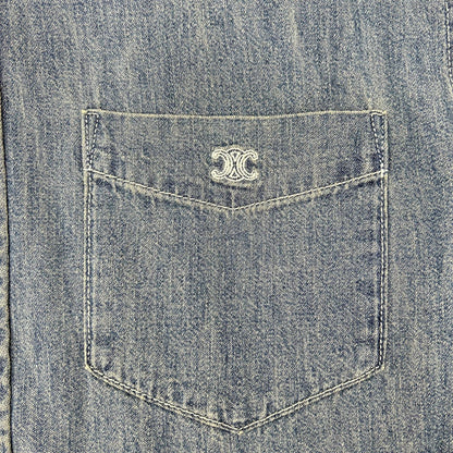 CELINE Union Ocean Wash Denim Short Shirt Blue Size XS
