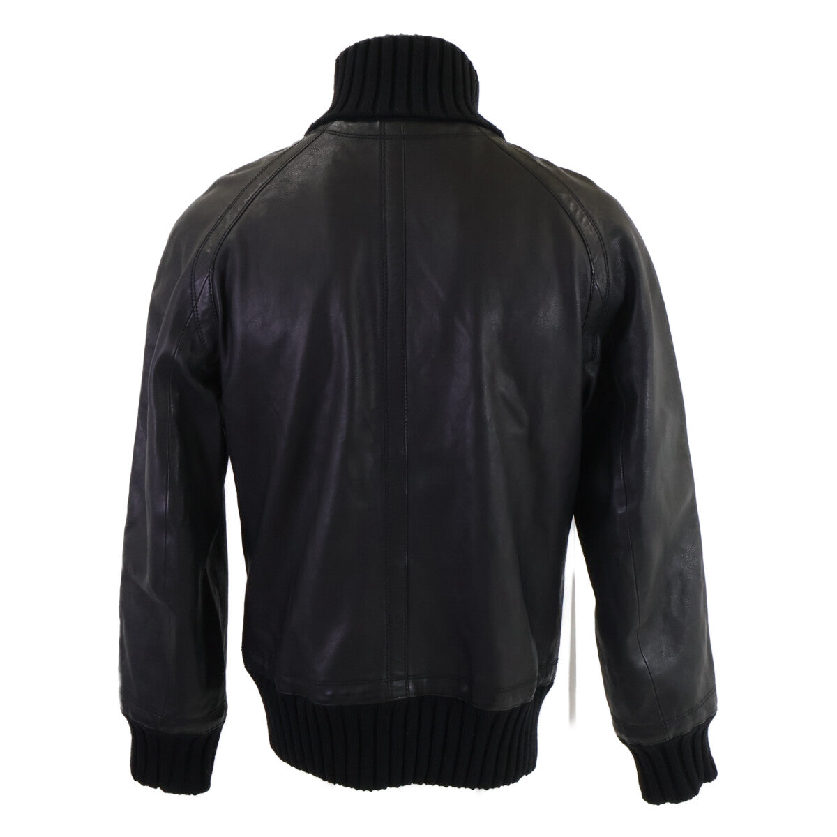 HERMES Zip-Up Leather Jacket Black Size 46