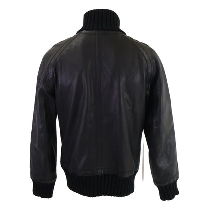 HERMES Zip-Up Leather Jacket Black Size 46