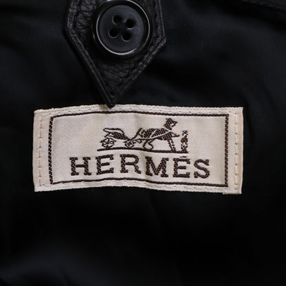 HERMES Zip-Up Leather Jacket Black Size 46