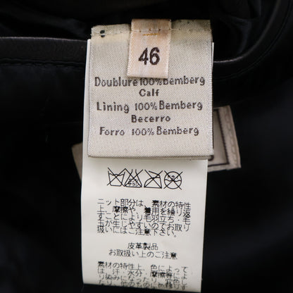 HERMES Zip-Up Leather Jacket Black Size 46