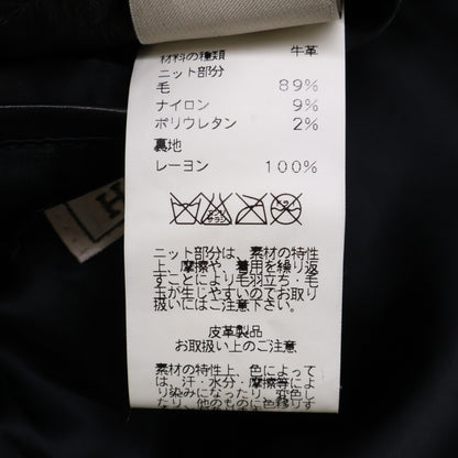 HERMES Zip-Up Leather Jacket Black Size 46