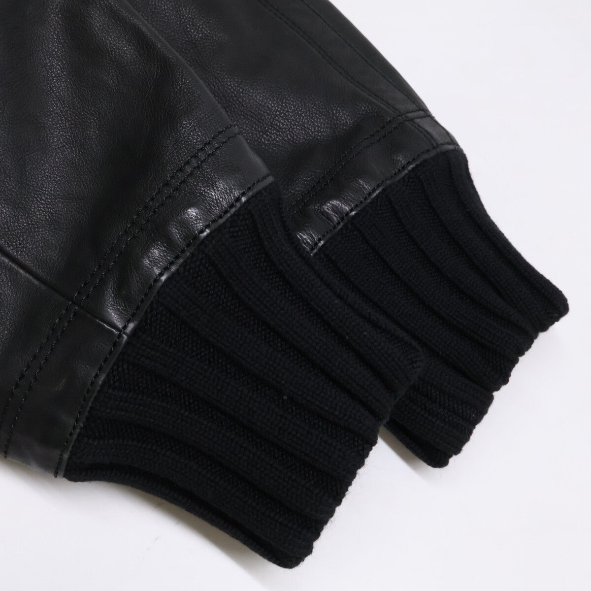 HERMES Zip-Up Leather Jacket Black Size 46