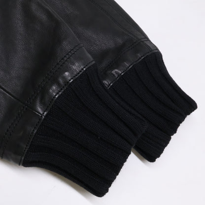 HERMES Zip-Up Leather Jacket Black Size 46