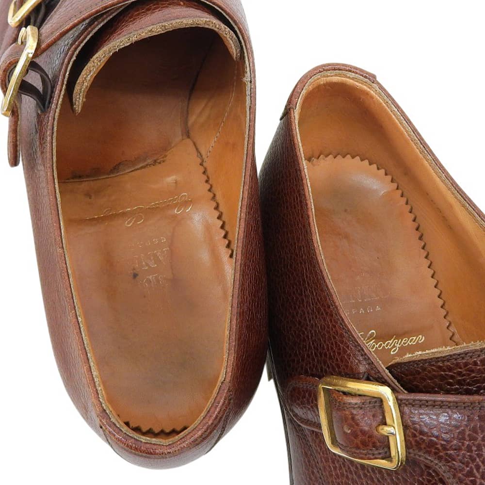 YANKO Double Monk Grain Leather Shoes Brown Sneakers Size 24.5