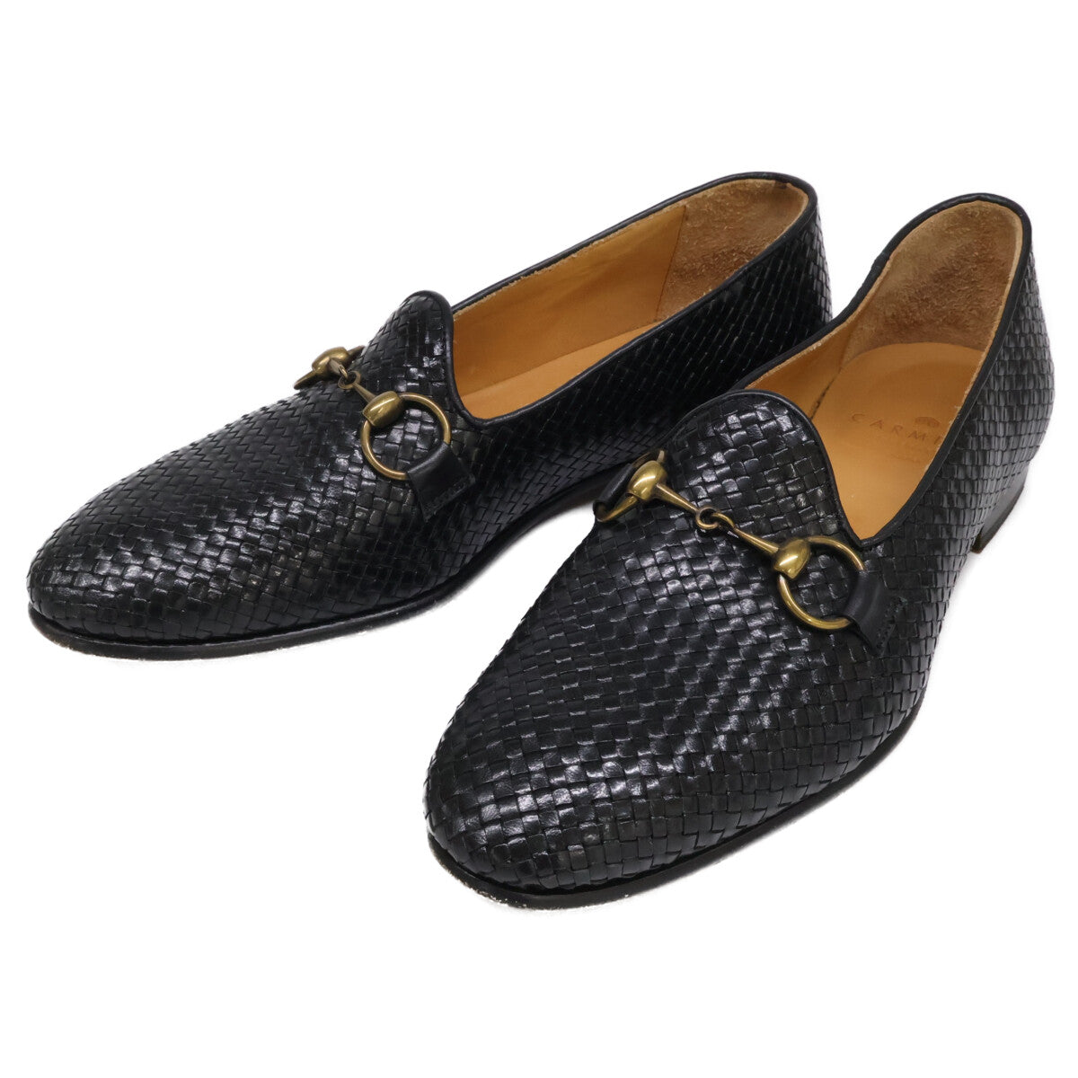 CARMINA Horsebit Intrecciato Leather Loafers Black Size 7