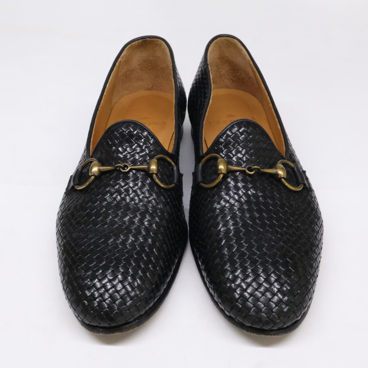 CARMINA Horsebit Intrecciato Leather Loafers Black Size 7